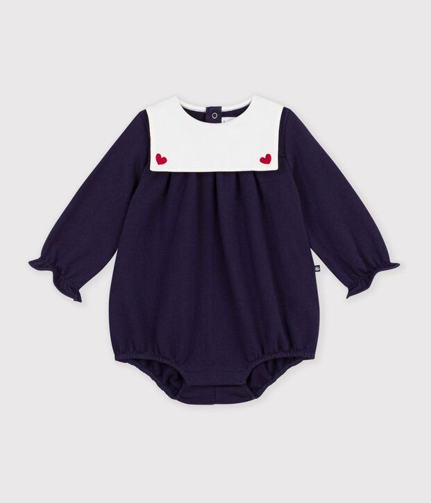 Tutina corta con colletto in cotone tinta unita neonato SOIR