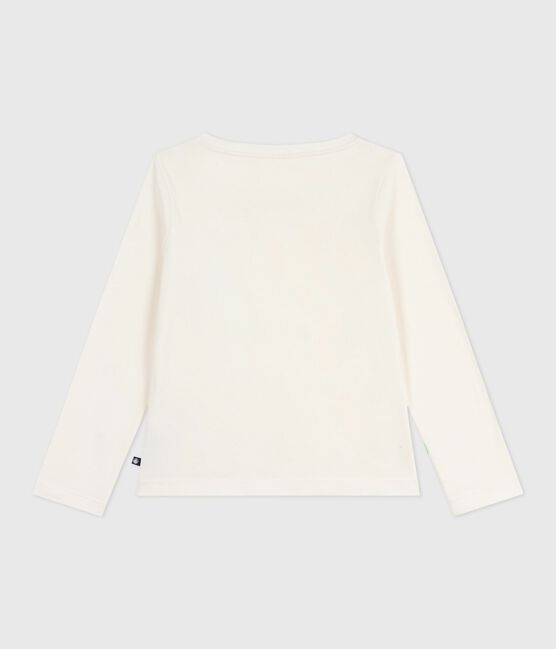 T-shirt a maniche lunghe in cotone con stampa bambina ecru MILK