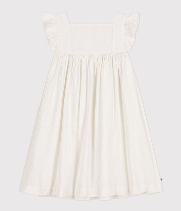 Abito bambina senza maniche in cotone lavorato bianco