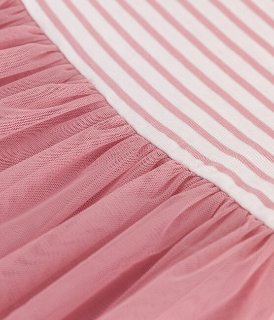 Abito a maniche corte in cotone e tulle bambina bianco MARSHMALLOW/rosa CHARME
