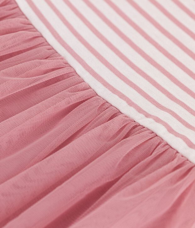 Abito a maniche corte in cotone e tulle bambina bianco/rosa