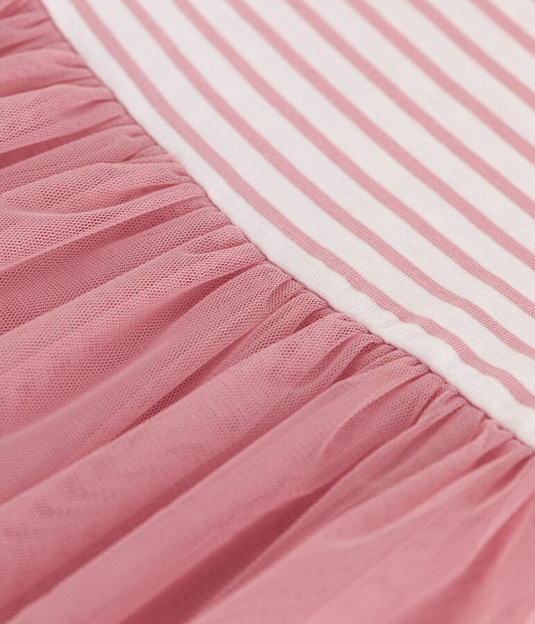 Abito a maniche corte in cotone e tulle bambina bianco/rosa