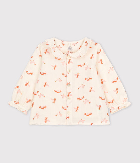 Blusa bebè in garza di cotone con motivo uccelli bianco AVALANCHE/ MULTICO