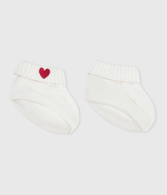 Babbucce nascita in cotone lavorato a maglia bianco MARSHMALLOW