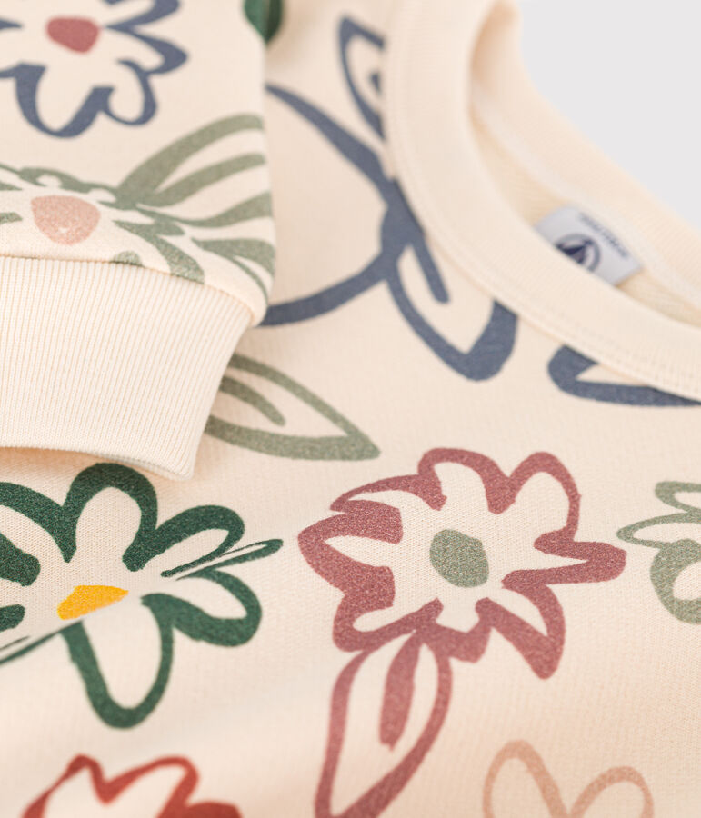 Abito a maniche lunghe in tessuto felpato bambina ecru/multicolore