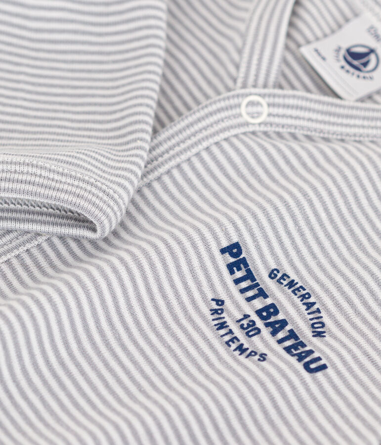 Pigiama beb&egrave; in cotone millerighe grigio/bianco