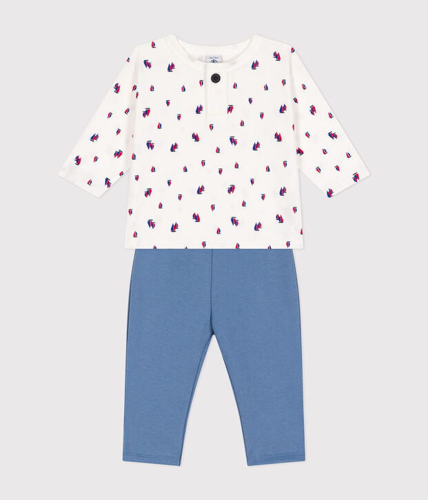 Set composto da salopette in tessuto felpato e T-shirt in cotone neonato multicolore