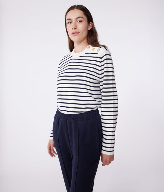 Pullover marinaro in cotone a righe donna bianco MARSHMALLOW/blu SMOKING