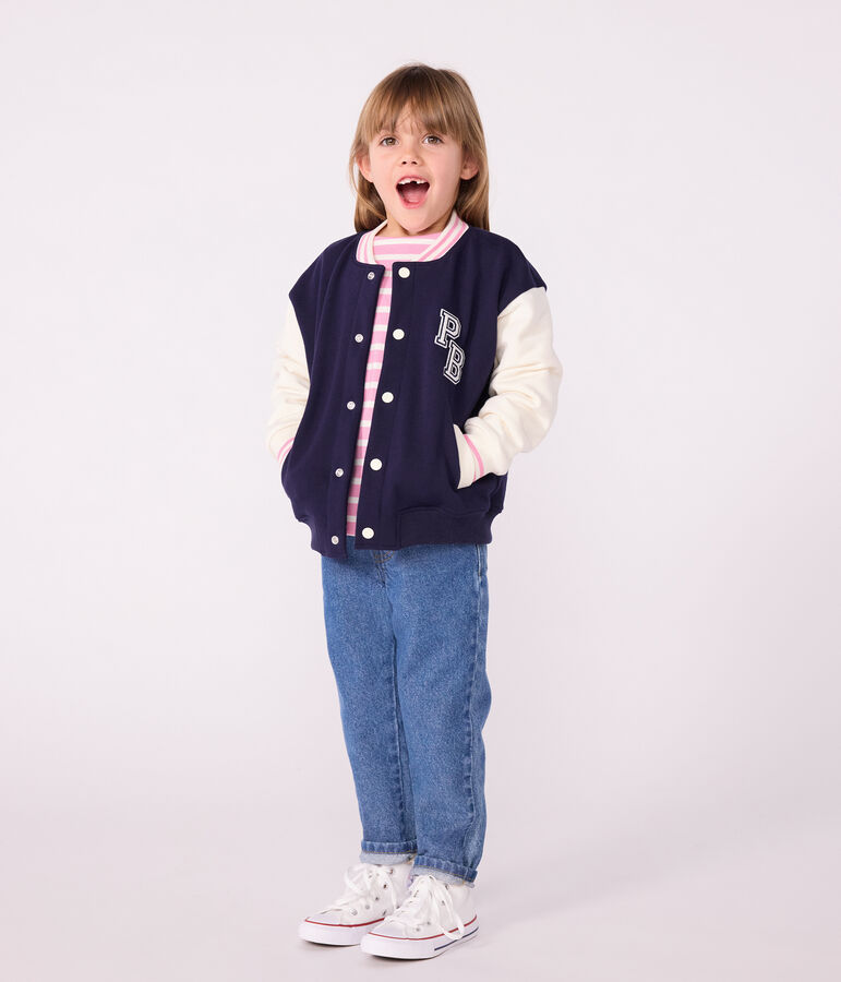 Giacca stile teddy bambino in cotone tinta unita blu