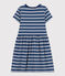 Abito a righe a maniche corte in cotone bambina blu MEDIEVAL/bianco MARSHMALLOW