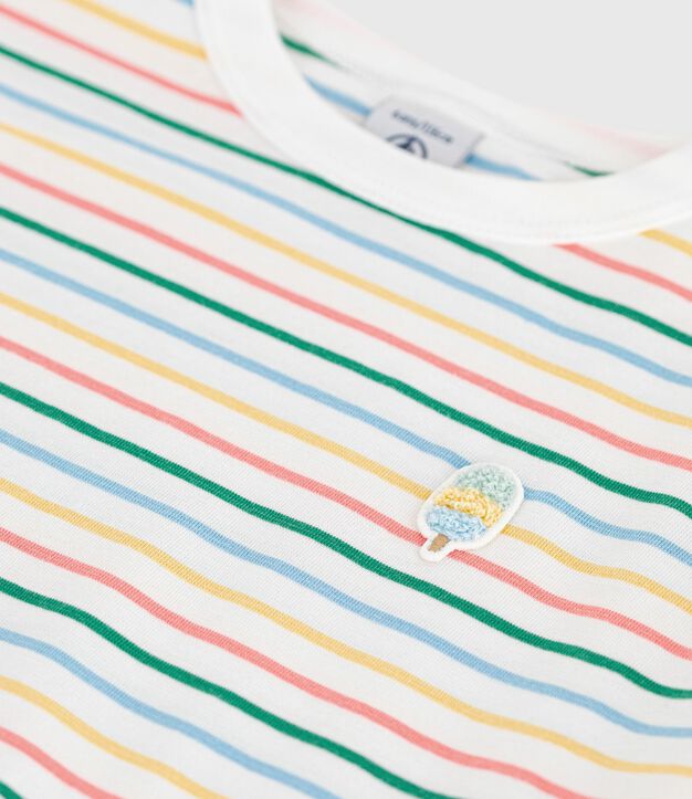 T-shirt a maniche corte in cotone a righe bambino bianco/multicolore