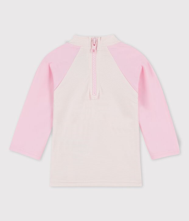 T-shirt anti-UV ecoresponsabile beb&egrave; femmina/maschio rosa/bianco