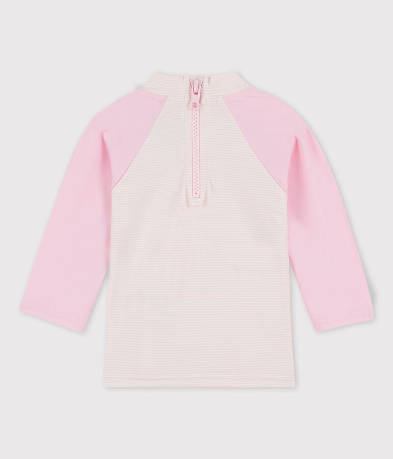 T-shirt anti-UV ecoresponsabile beb&egrave; femmina/maschio rosa/bianco