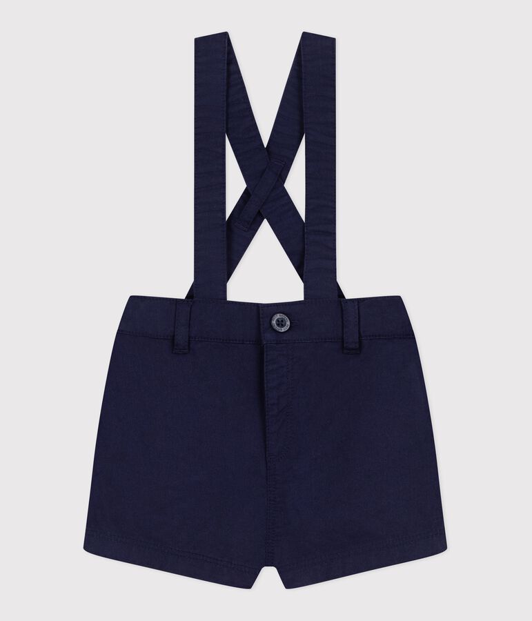 Shorts con bretelle in serge neonato blu