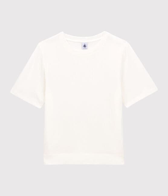T-shirt TAGLIO BOXY IN TUBIQUE in cotone donna bianco MARSHMALLOW
