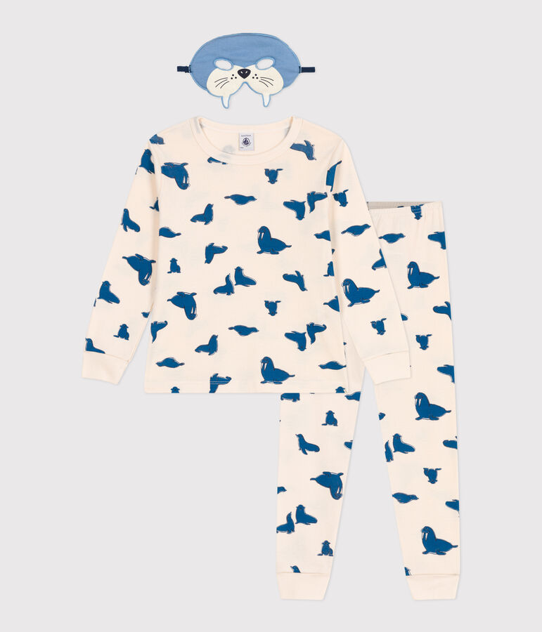 Pigiama travestimento bambino in cotone con trichechi stampati ecru/multicolore