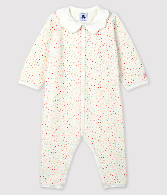 Tutina pigiama senza piedi a pois bebé femmina in cotone biologico bianco MARSHMALLOW/bianco MULTICO