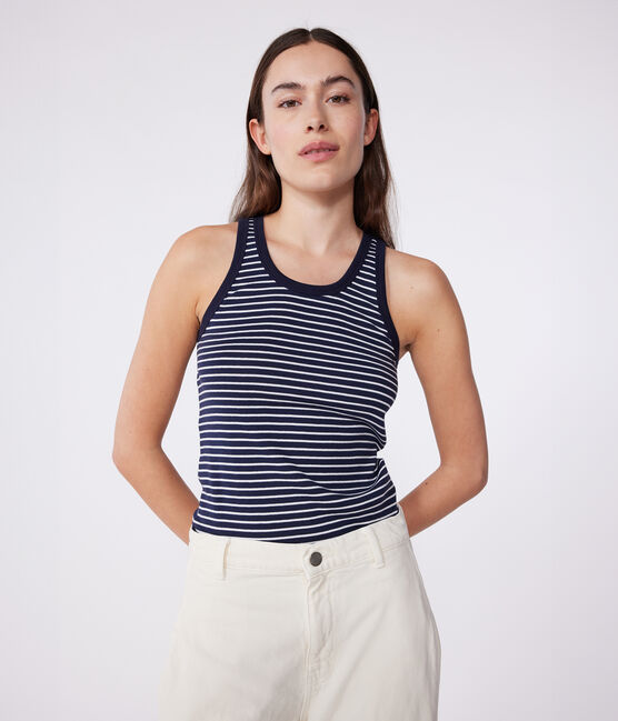 Canotta L'Iconique in cotone a righe donna blu SMOKING/bianco MARSHMALLOW