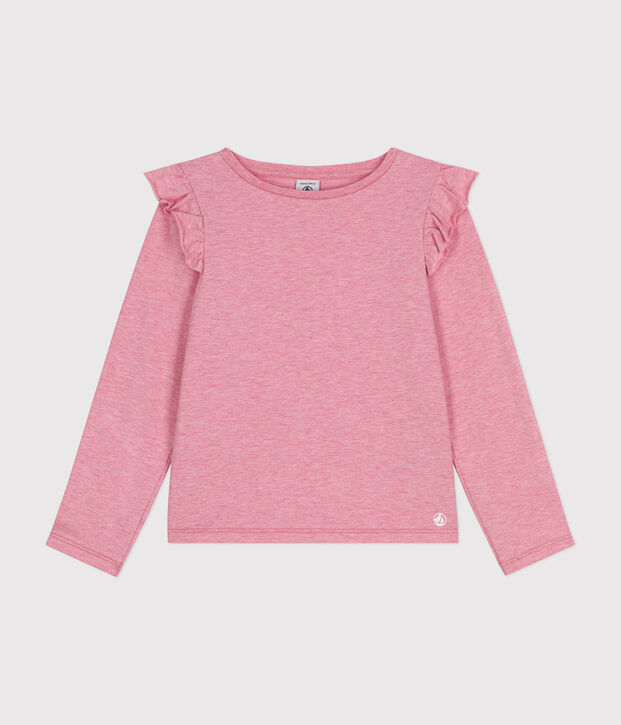 T-shirt bambina a costine a maniche lunghe rosa