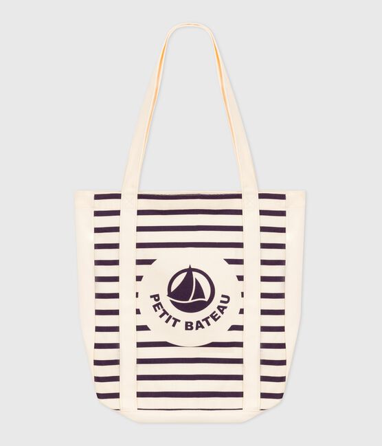 Borsa tote da adulti in tela a righe blu MARSHMALLOW/ SOIR