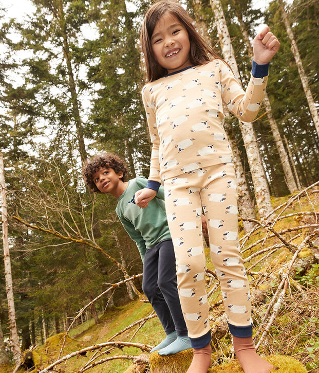 Pigiama snugfit bambina / bambino in cotone beige/multicolore