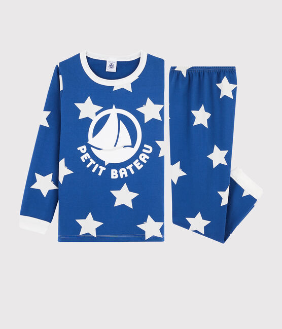 Pigiama a stelle unisex in molleton blu MAJOR/bianco ECUME