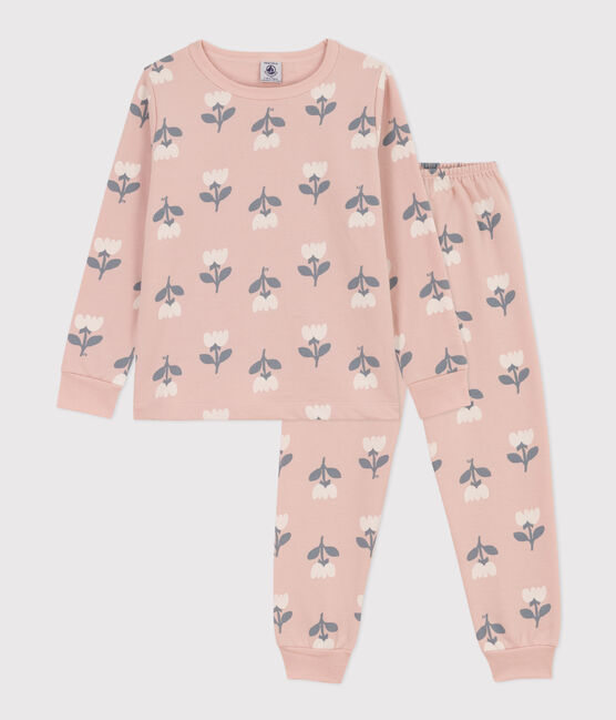 Pigiama bambina in molleton con tulipani rosa SALINE/bianco MULTICO