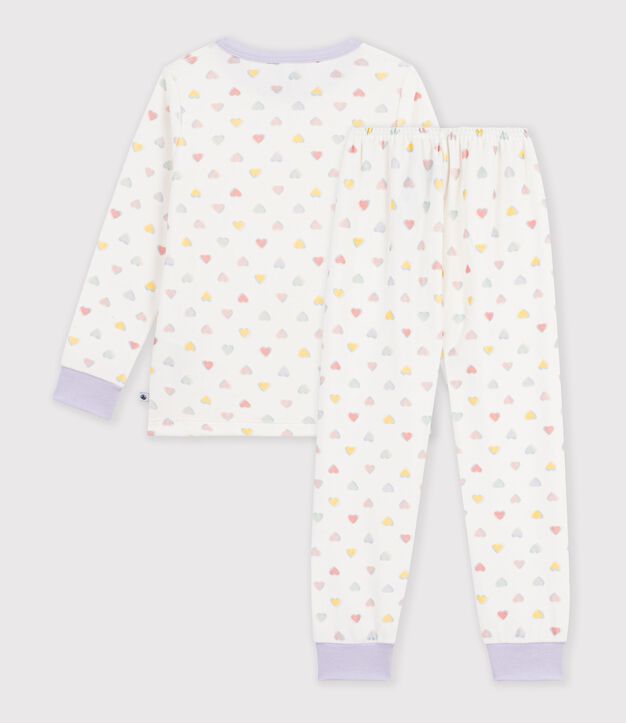 Pigiama in ciniglia a cuori bambino bianco/multicolore