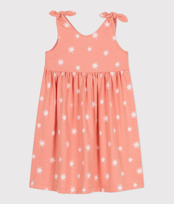 Abito senza maniche in cotone stampato bambina arancione ABRICOT/ MARSHMALLOW