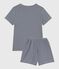 Pigiama corto in cotone a righe bambino blu SMOKING/bianco MARSHMALLOW