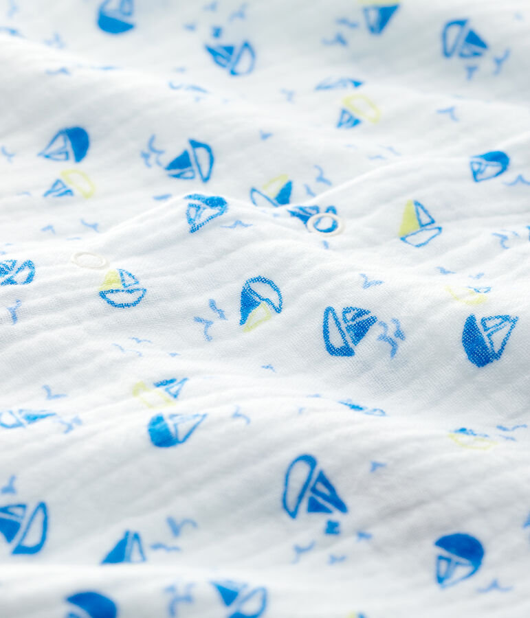 Tutina lunga barca beb&egrave; in tessuto goffrato di cotone biologico bianco MARSHMALLOW/bianco MULTICO