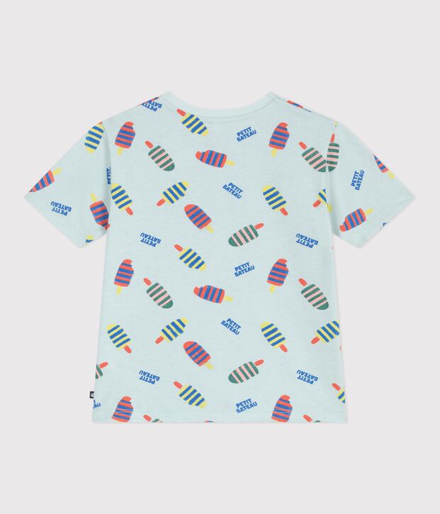 T-shirt a maniche corte in cotone stampato bambino blu/multicolore