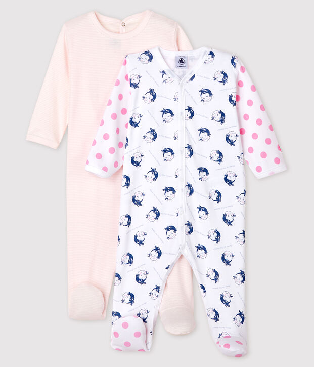 Set di 2 tutine pigiama neonata a costine multicolore