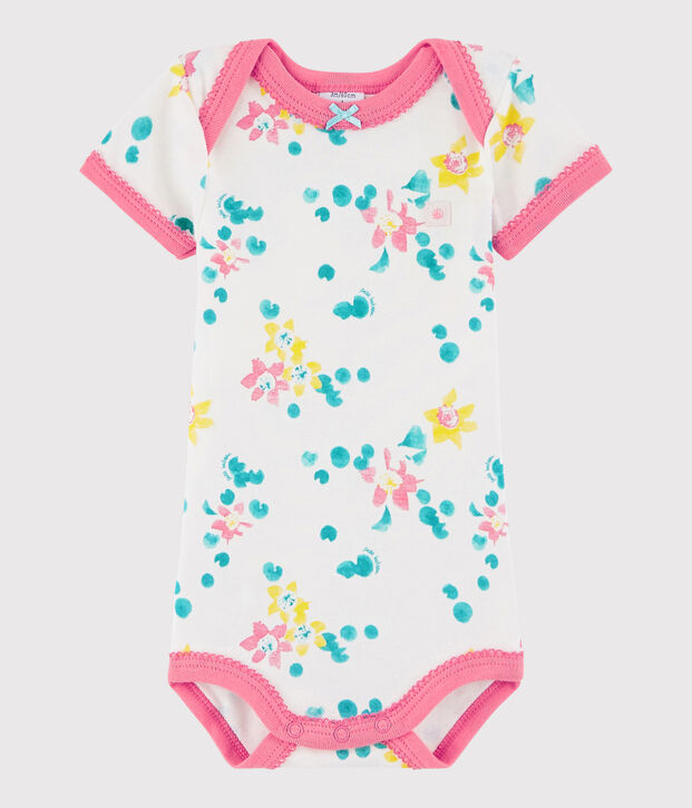 Body manica corta beb&egrave; femmina bianco/multicolore