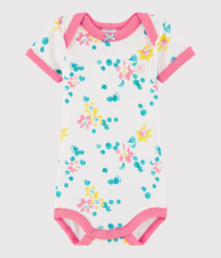 Body manica corta beb&egrave; femmina bianco/multicolore