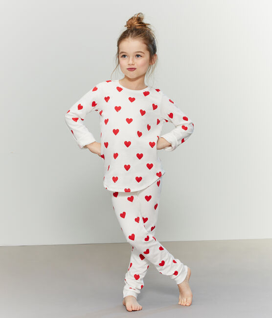 Pigiama bambina-bambino in molleton bianco MARSHMALLOW/rosso TERKUIT