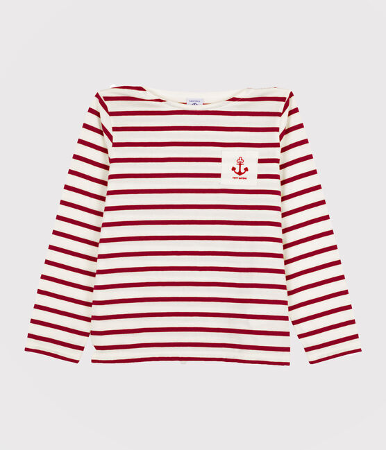 T-shirt marinara bambina e bambino bianco MARSHMALLOW/rosso PEPS