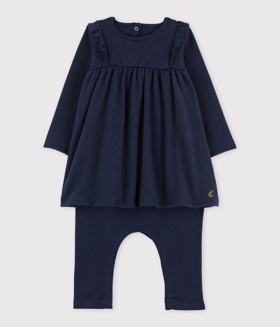 Abito legging in maglia di velluto bebè femmina blu SMOKING