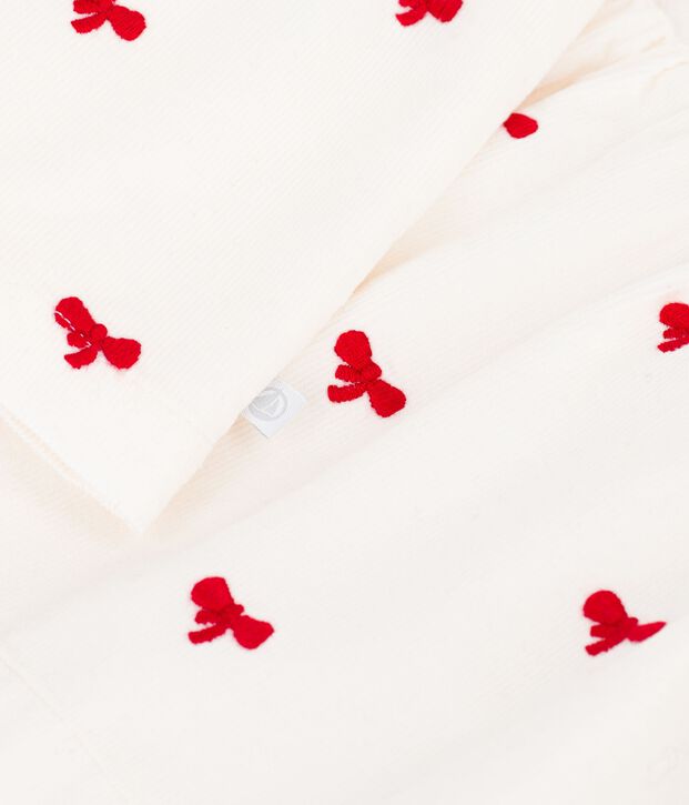 Blusa a maniche lunghe in cotone con stampa a fiocchi bambina ecru/rosso