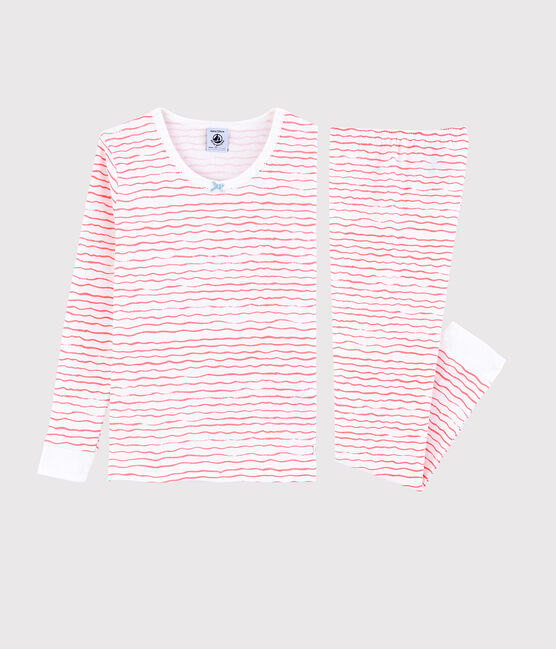 Pigiama snugfit fantasia onde rosa bambina in cotone bianco MARSHMALLOW/rosa GRETEL