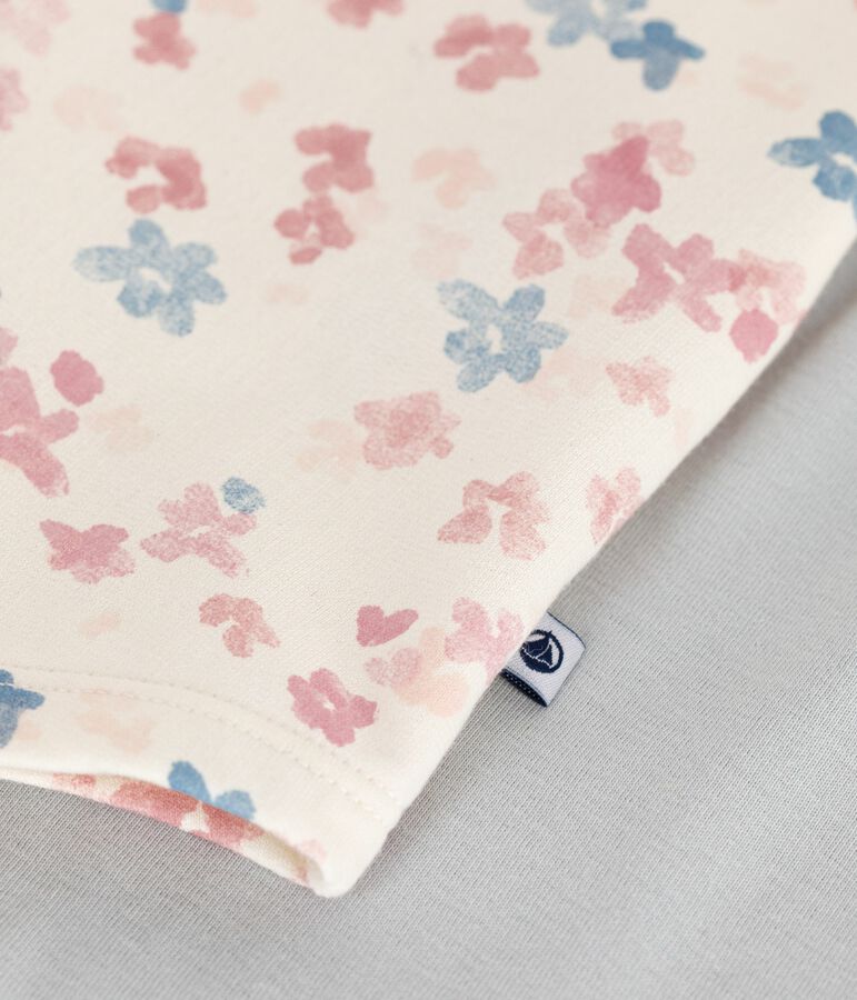 Camicia da notte e leggings bambina in tessuto felpato con stampa a fiori ecru/multicolore
