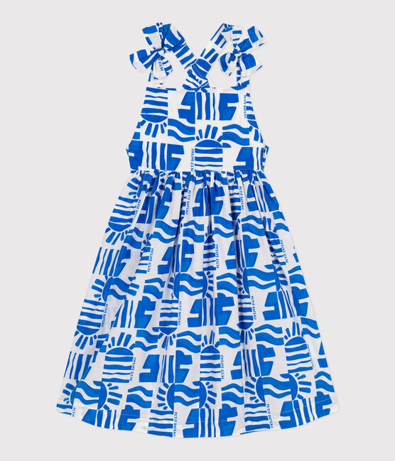 Abito lungo con spalline in cotone stampato bambina blu MARSHMALLOW/ PORCELANA