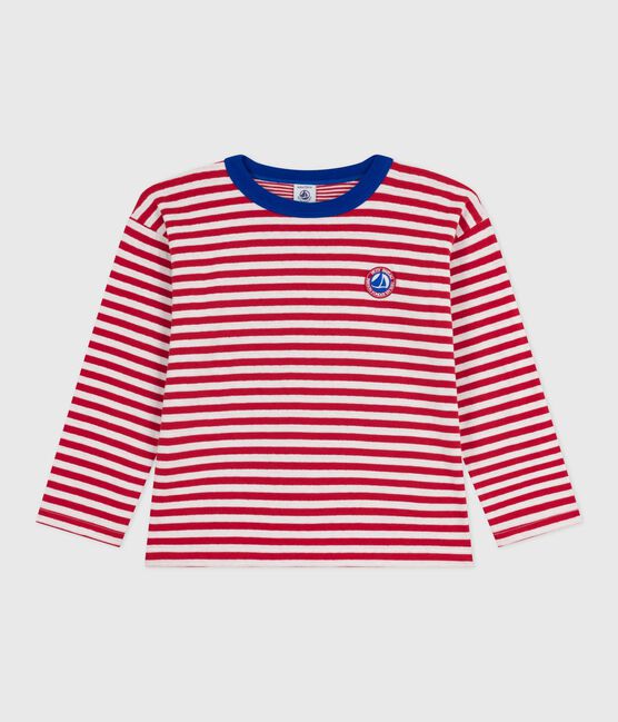 T-shirt a maniche lunghe in cotone a righe bambino rosso POMPEI/ MILK
