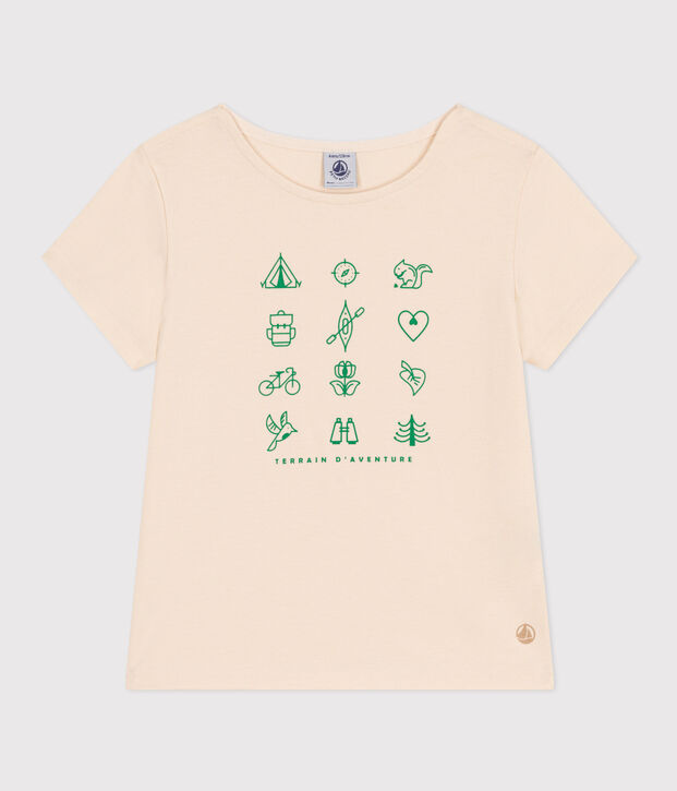 T-shirt in jersey leggero bambina ecru/verde