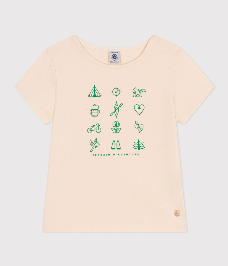 T-shirt in jersey leggero bambina ecru/verde