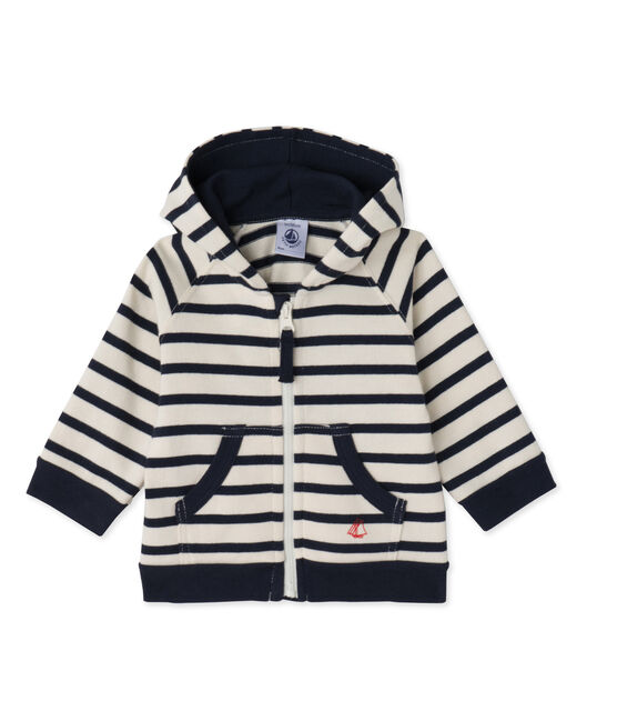 Sweat zippé bébé garçon en jersey lourd rayé beige COQUILLE/blu SMOKING