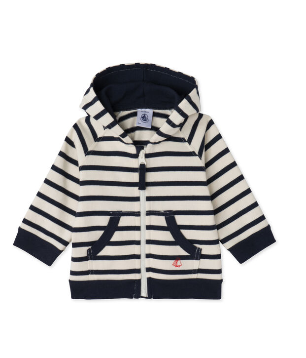 Sweat zipp&eacute; b&eacute;b&eacute; gar&ccedil;on en jersey lourd ray&eacute; bianco/blu