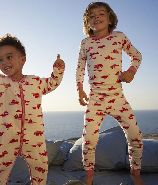 Pigiama bambino unisex in tubique Le Havre bianco MARSHMALLOW/rosso PEPS