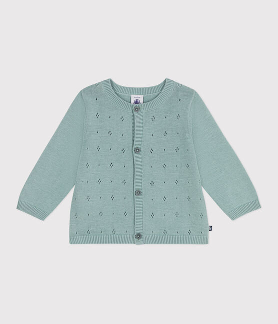 Cardigan in cotone a punto fantasia neonata verde PAUL
