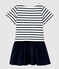 Abito bambina a maniche corte in bi-materiale a righe bianco MARSHMALLOW/blu SMOKING